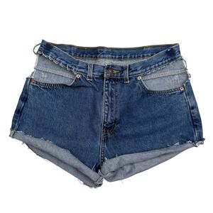 Levi Denim Shorts Upcycled frayed Cut Off Festival Grunge Y2K Orange Tab 30